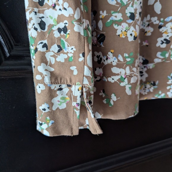 J. Jill Luxe Supima Floral Crew Neck Tunic Top Brown Tan 3/4 Sleeve Womens Sz M - Picture 4 of 7